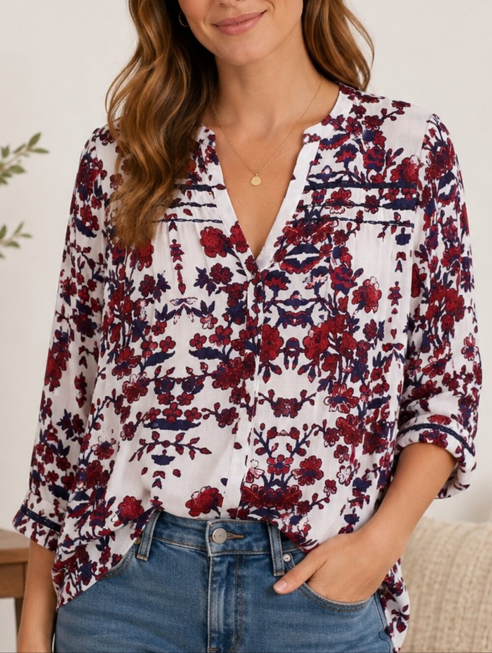 Lucky Brand Bohemian Floral Patern Blouse Size S